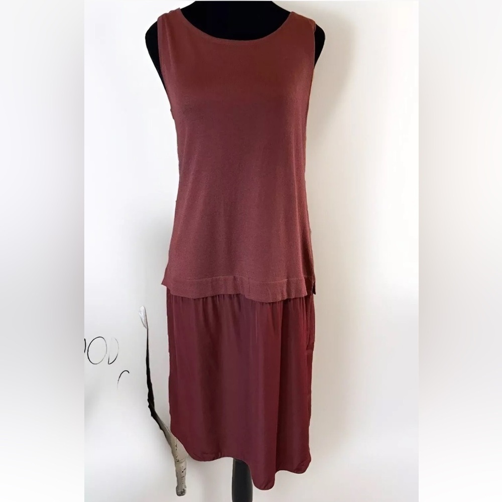 Anne Klein Midi Dress M Red Drop Waist Minimal Lagenlook Sleeveless Preppy Party